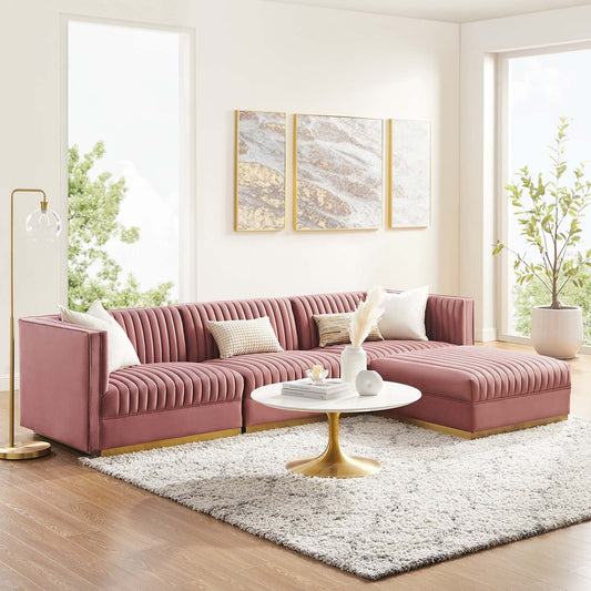 Sanguine Channel Tufted Performance Velvet 4-Piece Modular Sectional Sofa By Modway - EEI-5826 | Sectional | Modishstore