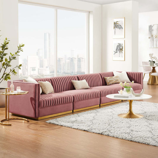 Sanguine Channel Tufted Performance Velvet 4-Seat Modular Sectional Sofa By Modway - EEI-5827 | Sectional | Modishstore