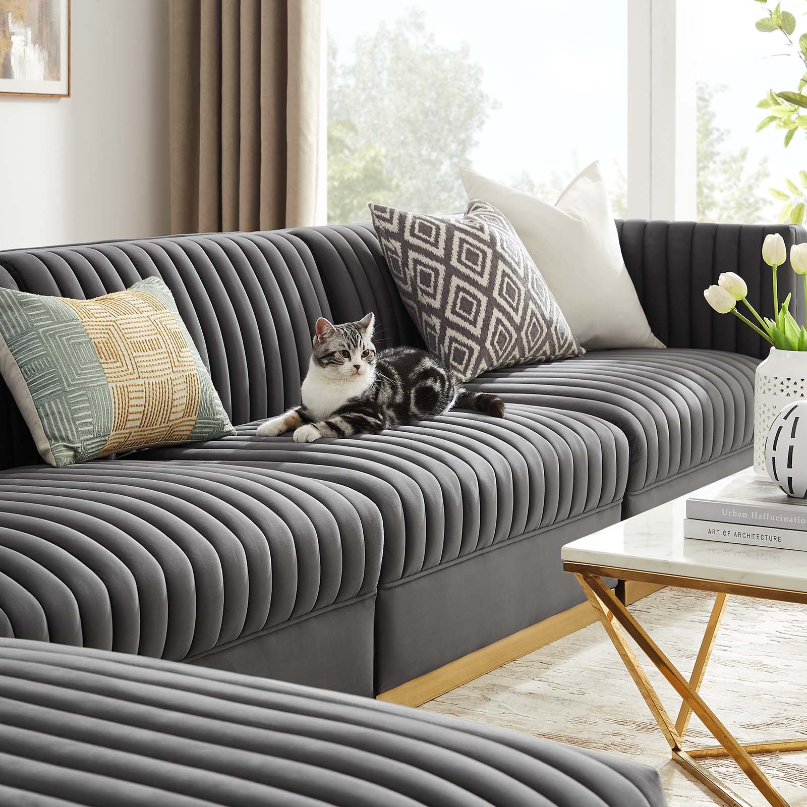 Sanguine Channel Tufted Performance Velvet 5-Piece Modular Sectional Sofa By Modway - EEI-5828 | Sectional | Modishstore - 16