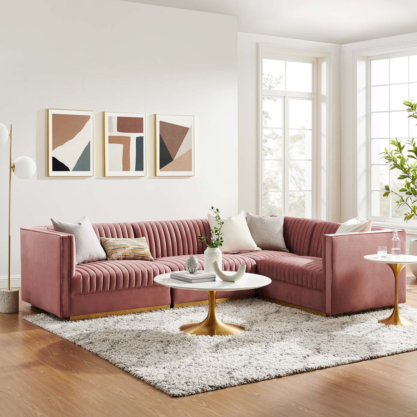 Sanguine Channel Tufted Performance Velvet 4-Piece Right-Facing Modular Sectional Sofa By Modway - EEI-5829 | Sectional | Modishstore