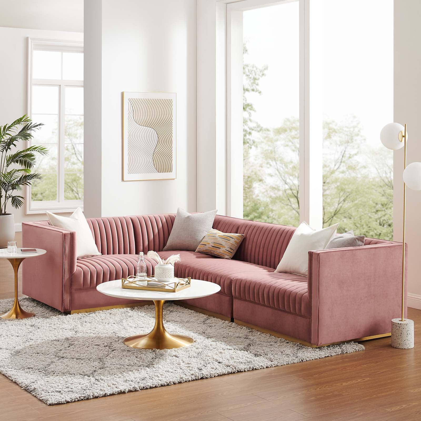 Sanguine Channel Tufted Performance Velvet 4-Piece Left-Facing Modular Sectional Sofa By Modway - EEI-5830 | Sectional | Modishstore