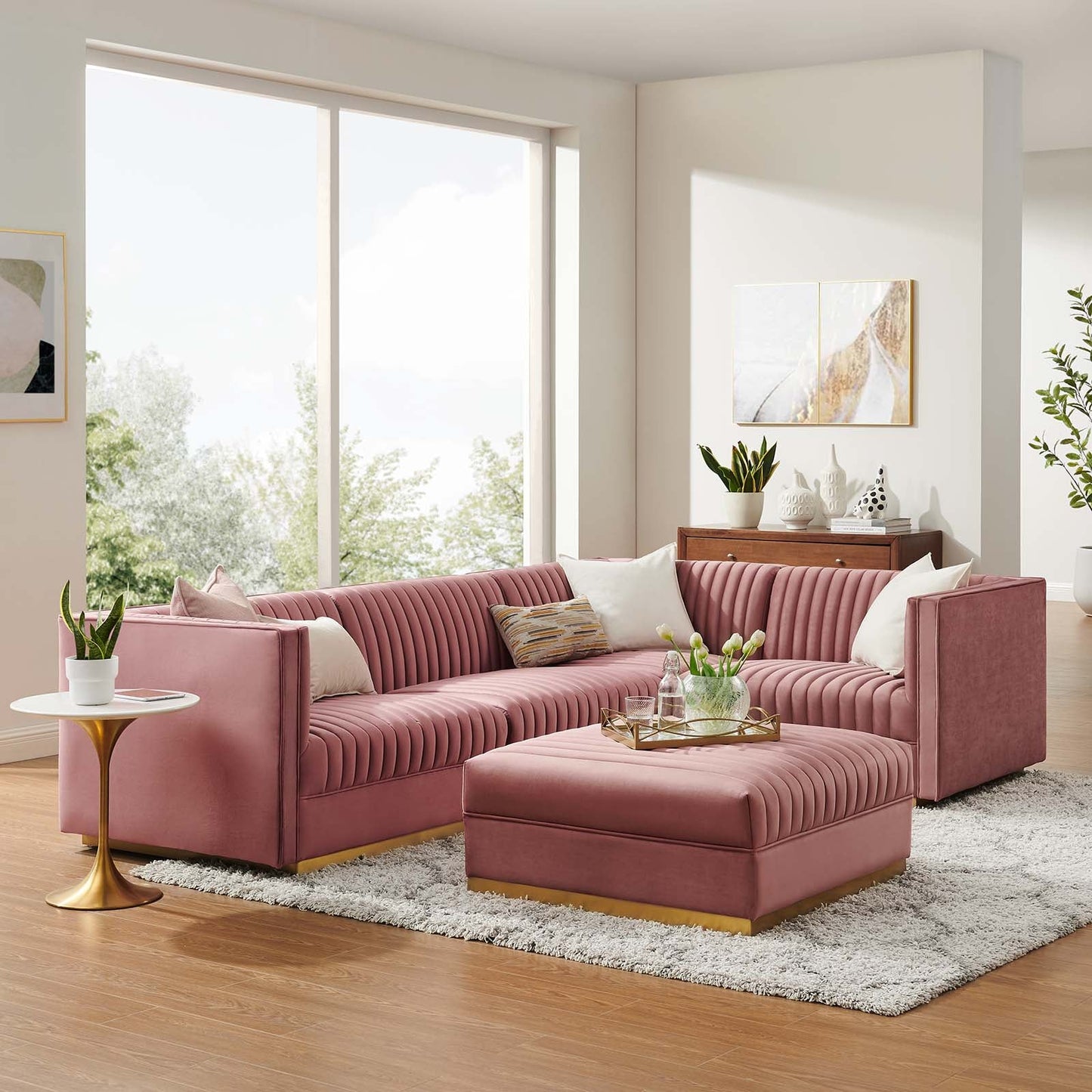 Sanguine Channel Tufted Performance Velvet 5-Piece Right-Facing Modular Sectional Sofa By Modway - EEI-5831 | Sectional | Modishstore