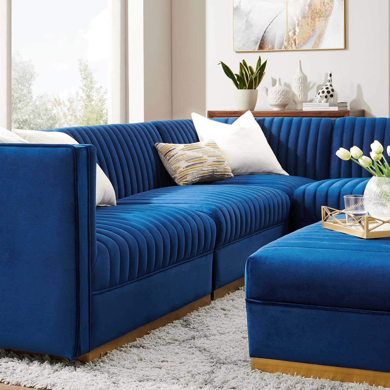 Sanguine Channel Tufted Performance Velvet 5-Piece Right-Facing Modular Sectional Sofa By Modway - EEI-5831 | Sectional | Modishstore - 21