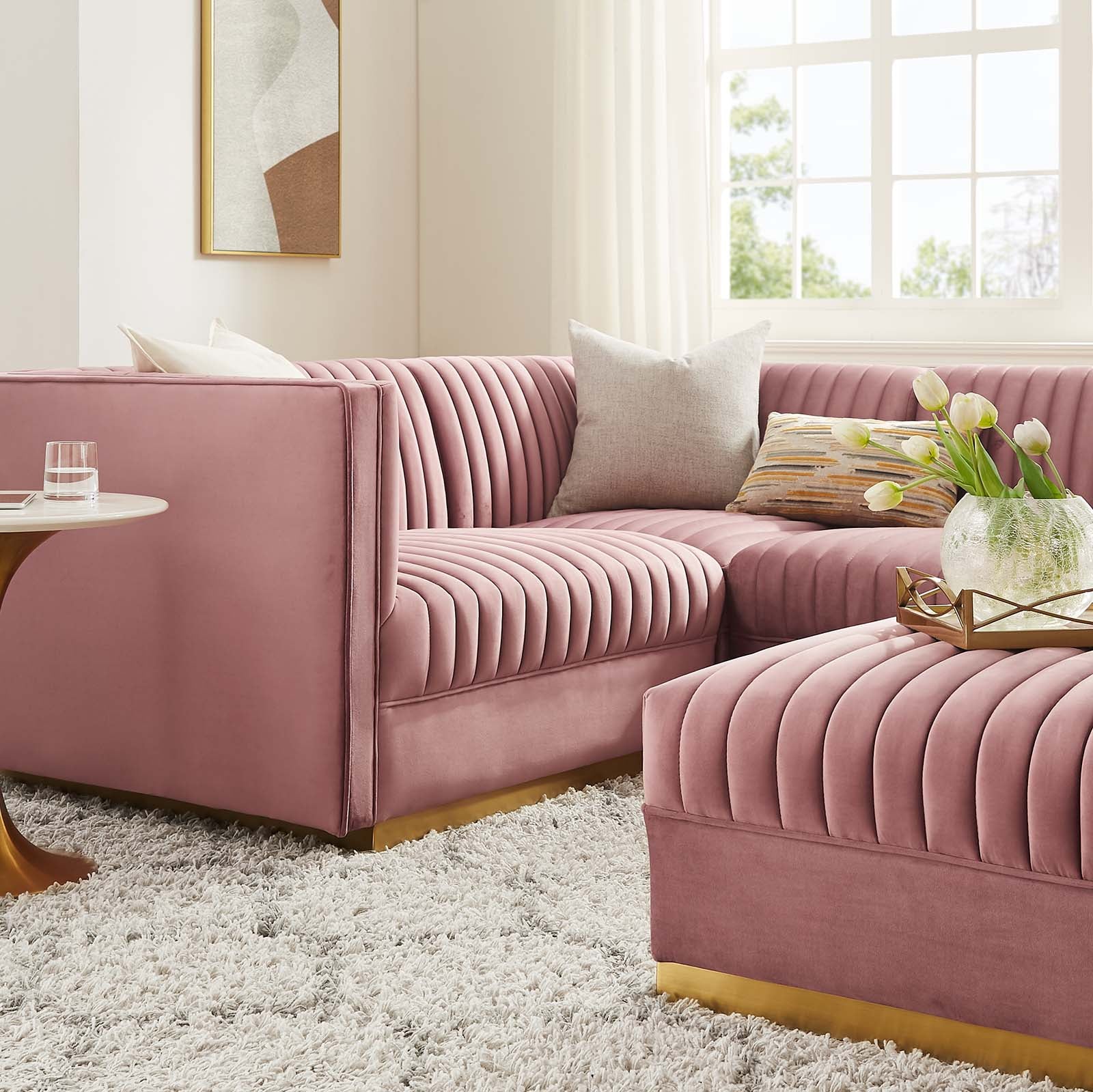 Sanguine Channel Tufted Performance Velvet 5-Piece Left-Facing Modular Sectional Sofa By Modway - EEI-5832 | Sectional | Modishstore - 6