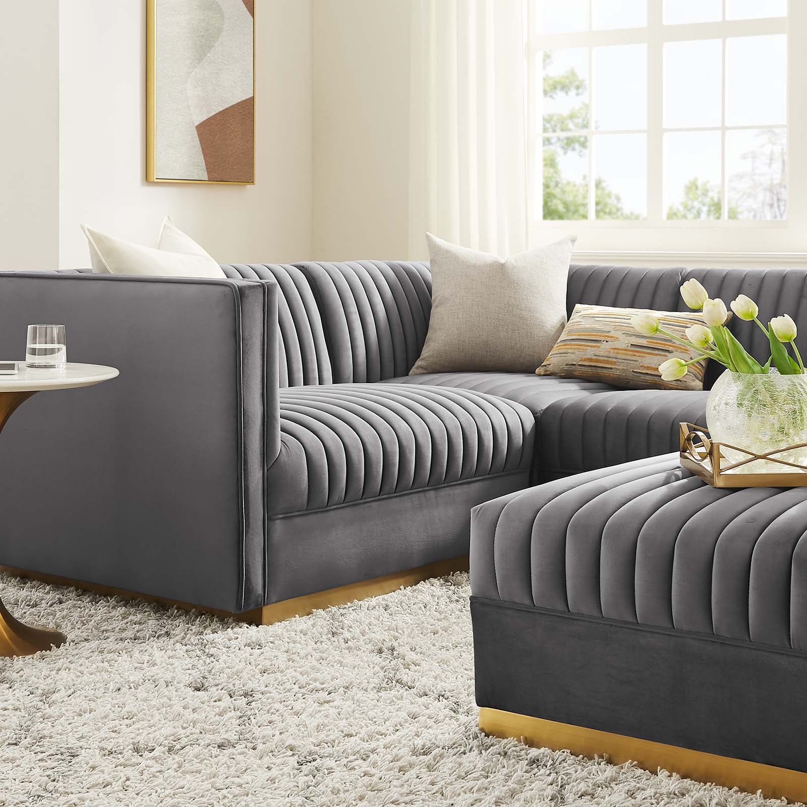 Sanguine Channel Tufted Performance Velvet 5-Piece Left-Facing Modular Sectional Sofa By Modway - EEI-5832 | Sectional | Modishstore - 19