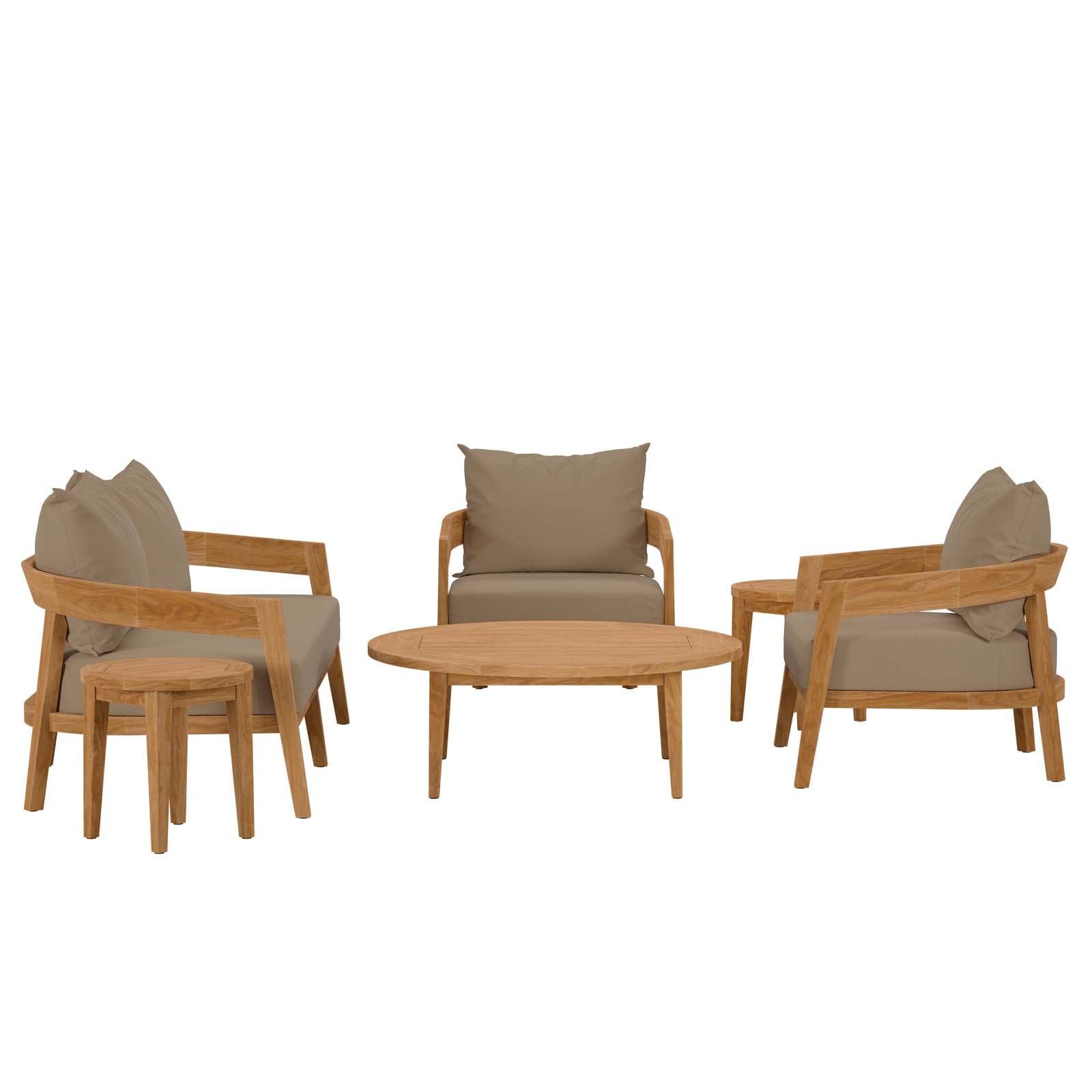 Brisbane 6-Piece Teak Wood Outdoor Patio Outdoor Patio Set By Modway - EEI-5833-NAT-GRY | Outdoor Sofas, Loveseats & Sectionals |  Modishstore - 23