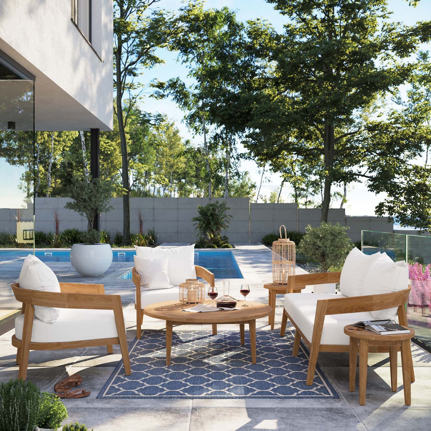 Brisbane 6-Piece Teak Wood Outdoor Patio Outdoor Patio Set By Modway - EEI-5833-NAT-GRY | Outdoor Sofas, Loveseats & Sectionals |  Modishstore - 52