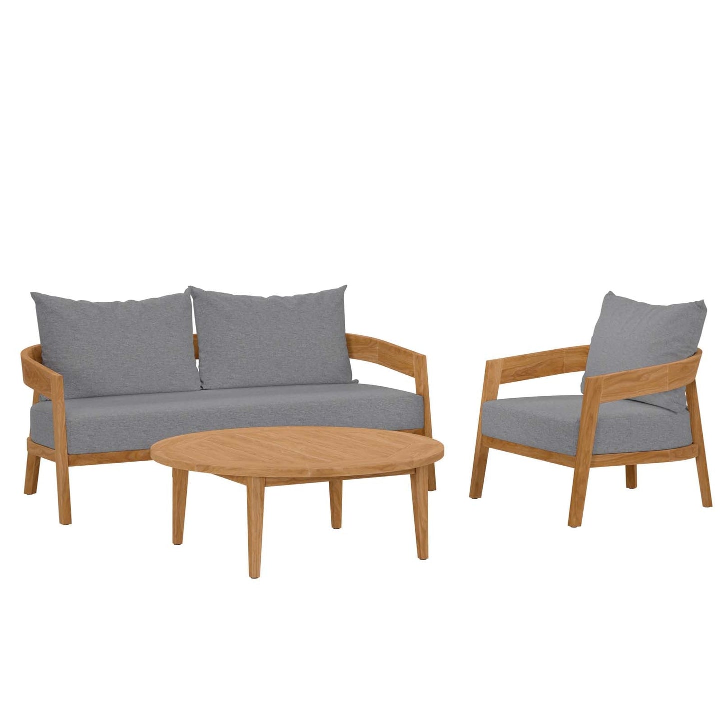 Brisbane 3-Piece Teak Wood Outdoor Patio Outdoor Patio Set By Modway - EEI-5834-NAT-GRY | Outdoor Sofas, Loveseats & Sectionals |  Modishstore - 2