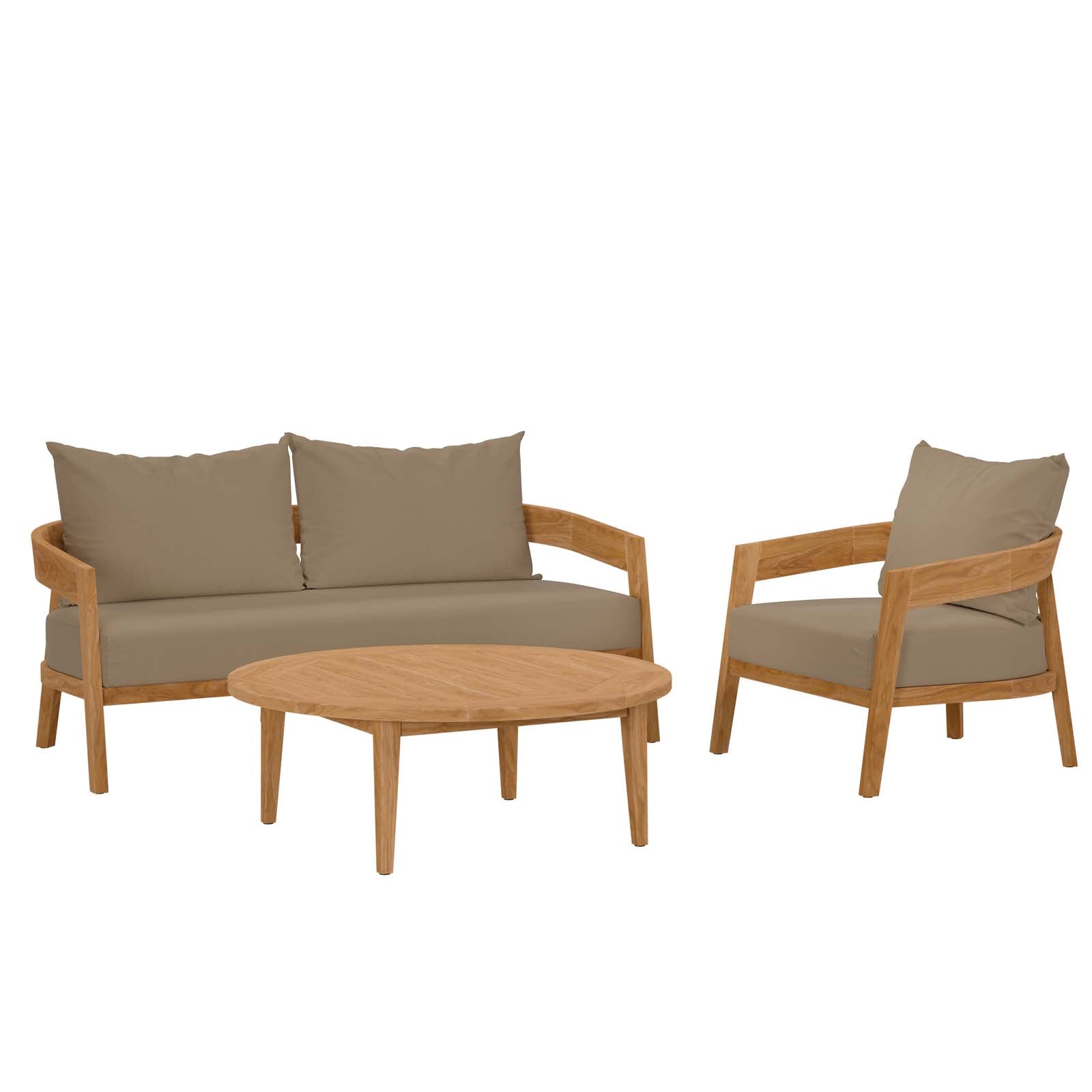 Brisbane 3-Piece Teak Wood Outdoor Patio Outdoor Patio Set By Modway - EEI-5834-NAT-GRY | Outdoor Sofas, Loveseats & Sectionals |  Modishstore - 12