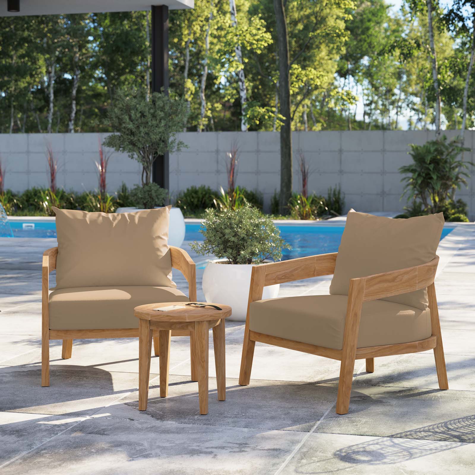 Brisbane 3-Piece Teak Wood Outdoor Patio Outdoor Patio Set By Modway - EEI-5835-NAT-GRY | Sofas |  Modishstore - 15