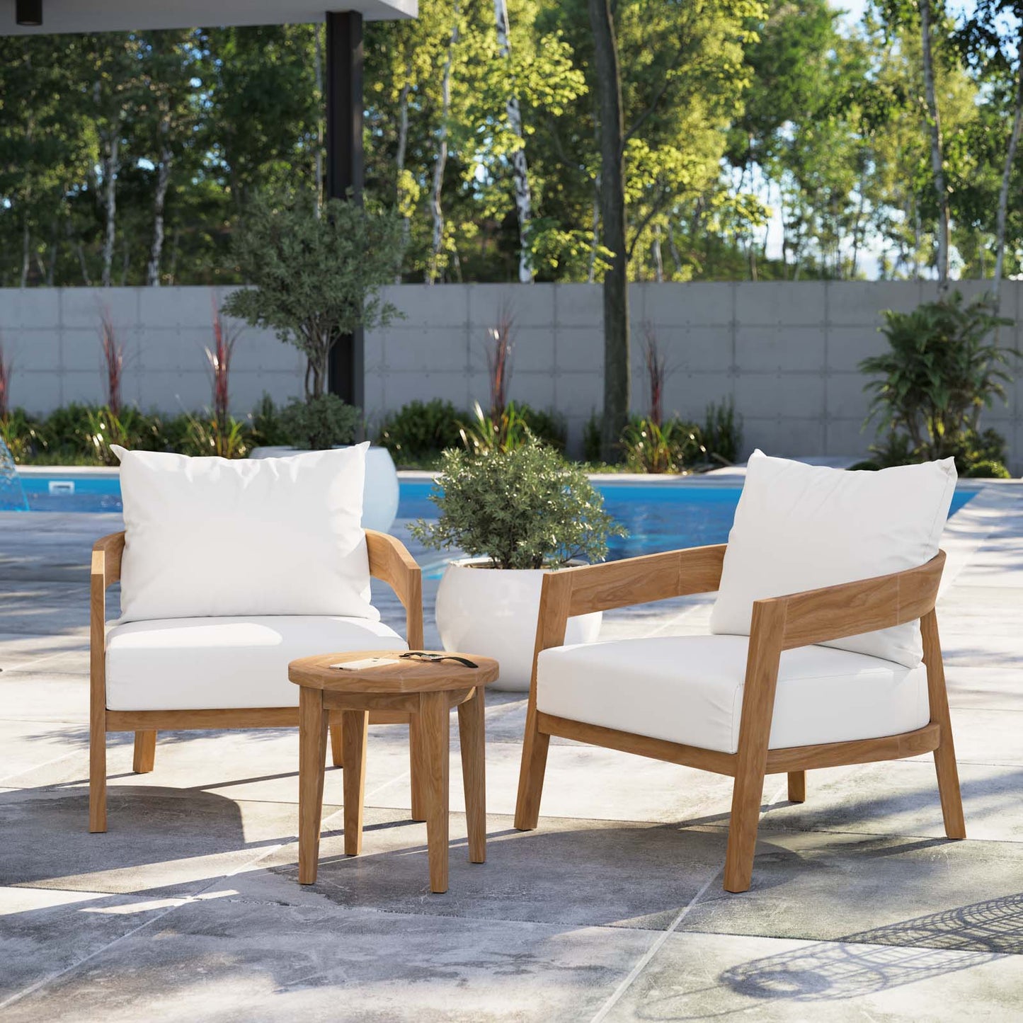 Brisbane 3-Piece Teak Wood Outdoor Patio Outdoor Patio Set By Modway - EEI-5835-NAT-GRY | Sofas |  Modishstore - 37