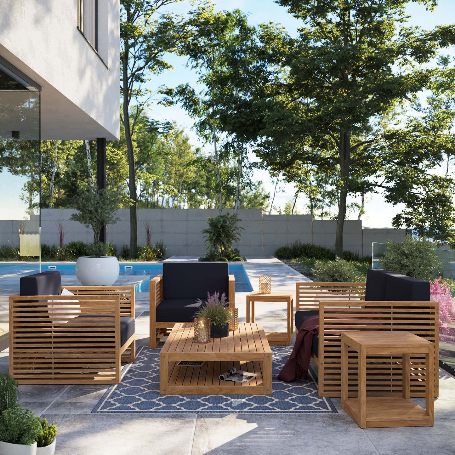 Carlsbad 6-Piece Teak Wood Outdoor Patio Outdoor Patio Set By Modway - EEI-5836 | Outdoor Sofas, Loveseats & Sectionals - 25