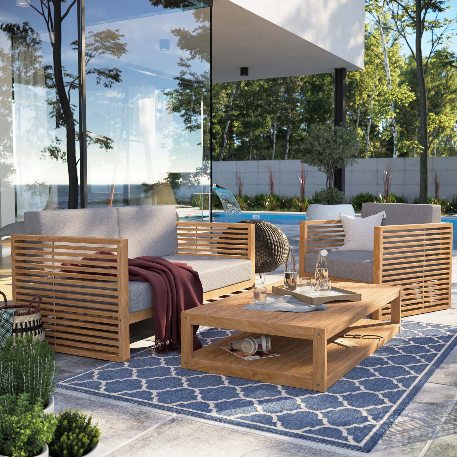 Carlsbad 3-Piece Teak Wood Outdoor Patio Outdoor Patio Set By Modway - EEI-5837 | Outdoor Sofas, Loveseats & Sectionals