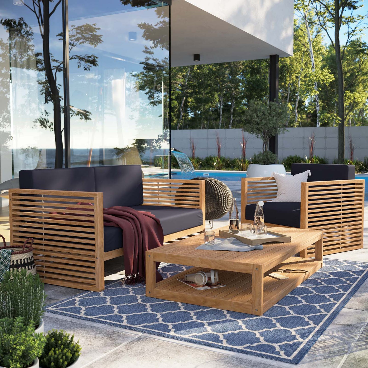 Carlsbad 3-Piece Teak Wood Outdoor Patio Outdoor Patio Set By Modway - EEI-5837 | Outdoor Sofas, Loveseats & Sectionals - 19