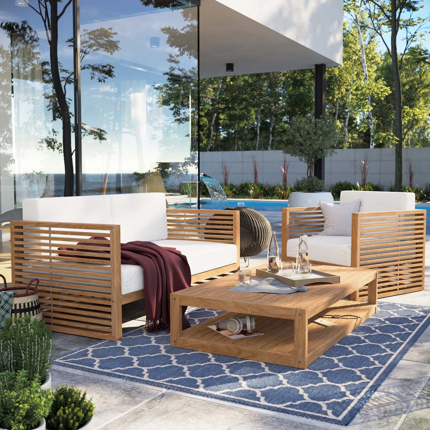 Carlsbad 3-Piece Teak Wood Outdoor Patio Outdoor Patio Set By Modway - EEI-5837 | Outdoor Sofas, Loveseats & Sectionals - 32