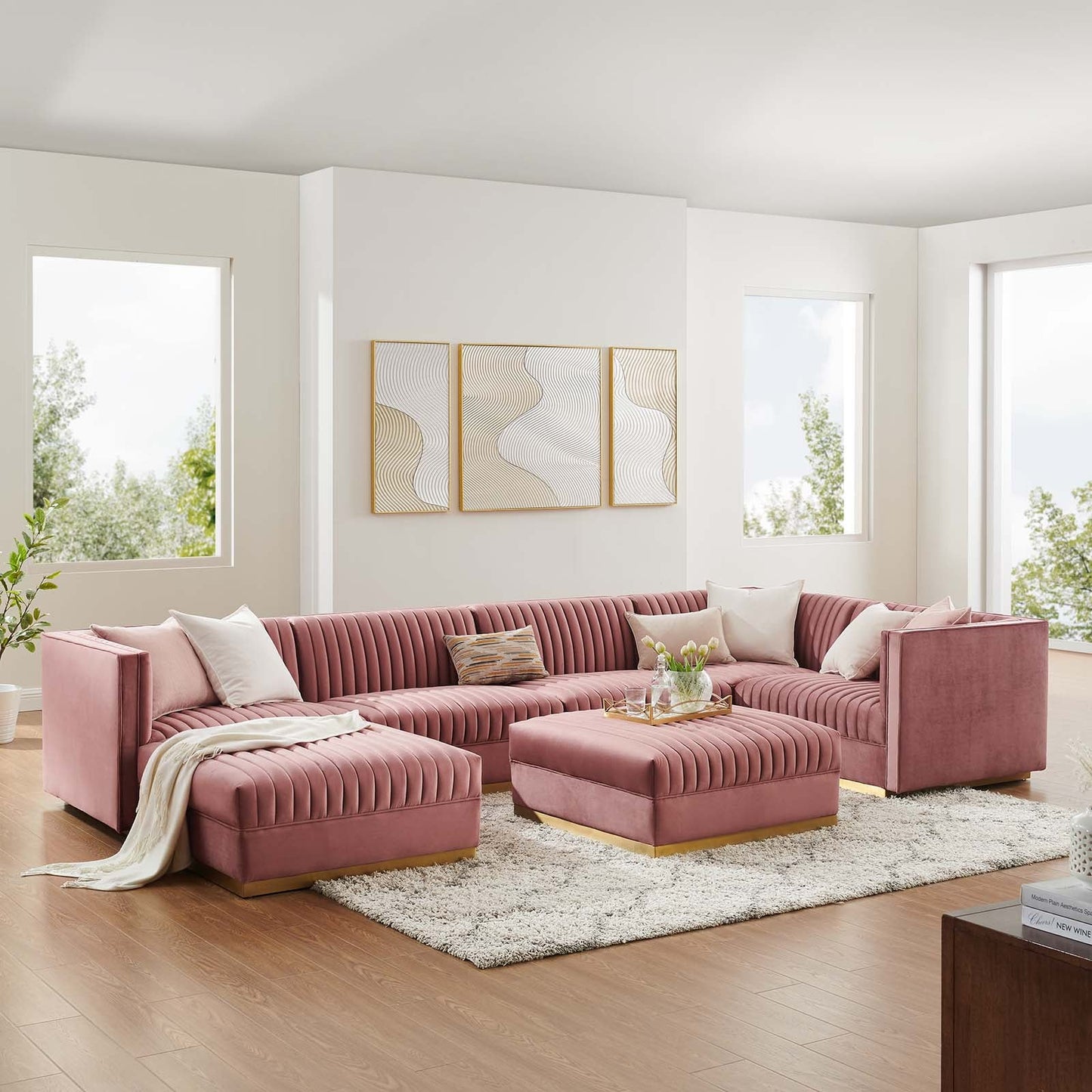 Sanguine Channel Tufted Performance Velvet 7-Piece Right-Facing Modular Sectional Sofa By Modway - EEI-5839 | Sectional | Modishstore