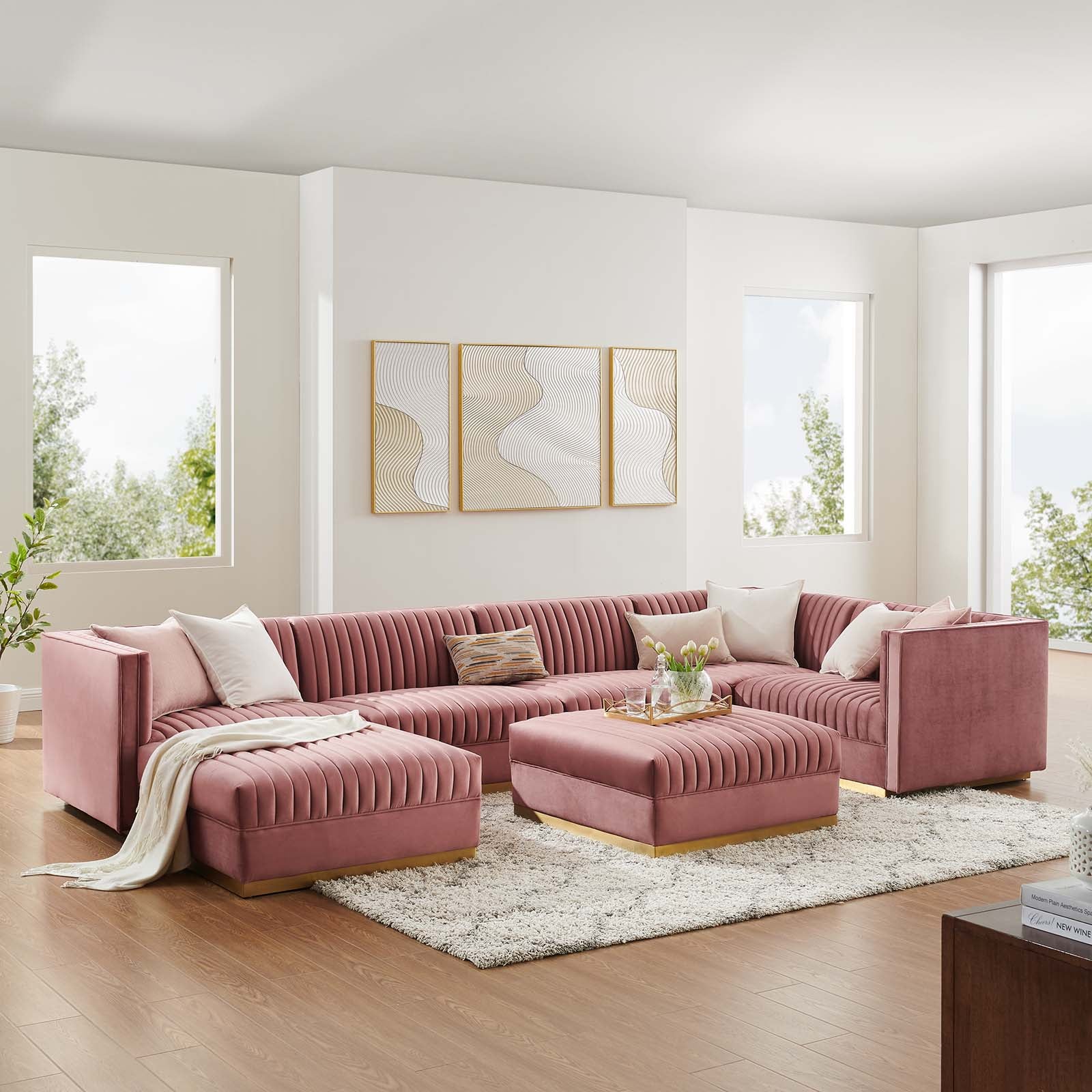 Sanguine Channel Tufted Performance Velvet 7-Piece Right-Facing Modular Sectional Sofa By Modway - EEI-5839 | Sectional | Modishstore