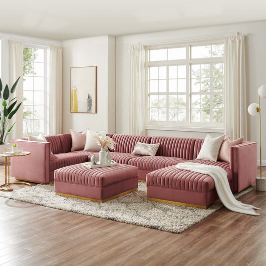 Sanguine Channel Tufted Performance Velvet 7-Piece Left-Facing Modular Sectional Sofa By Modway - EEI-5840 | Sectional | Modishstore