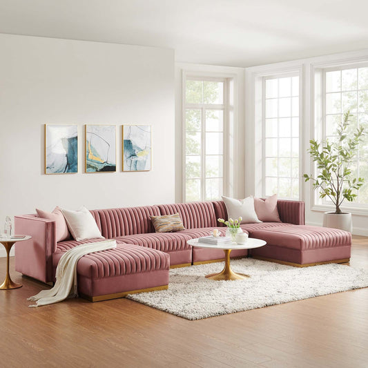 Sanguine Channel Tufted Performance Velvet 6-Piece Modular Sectional Sofa By Modway - EEI-5841 | Sectional | Modishstore