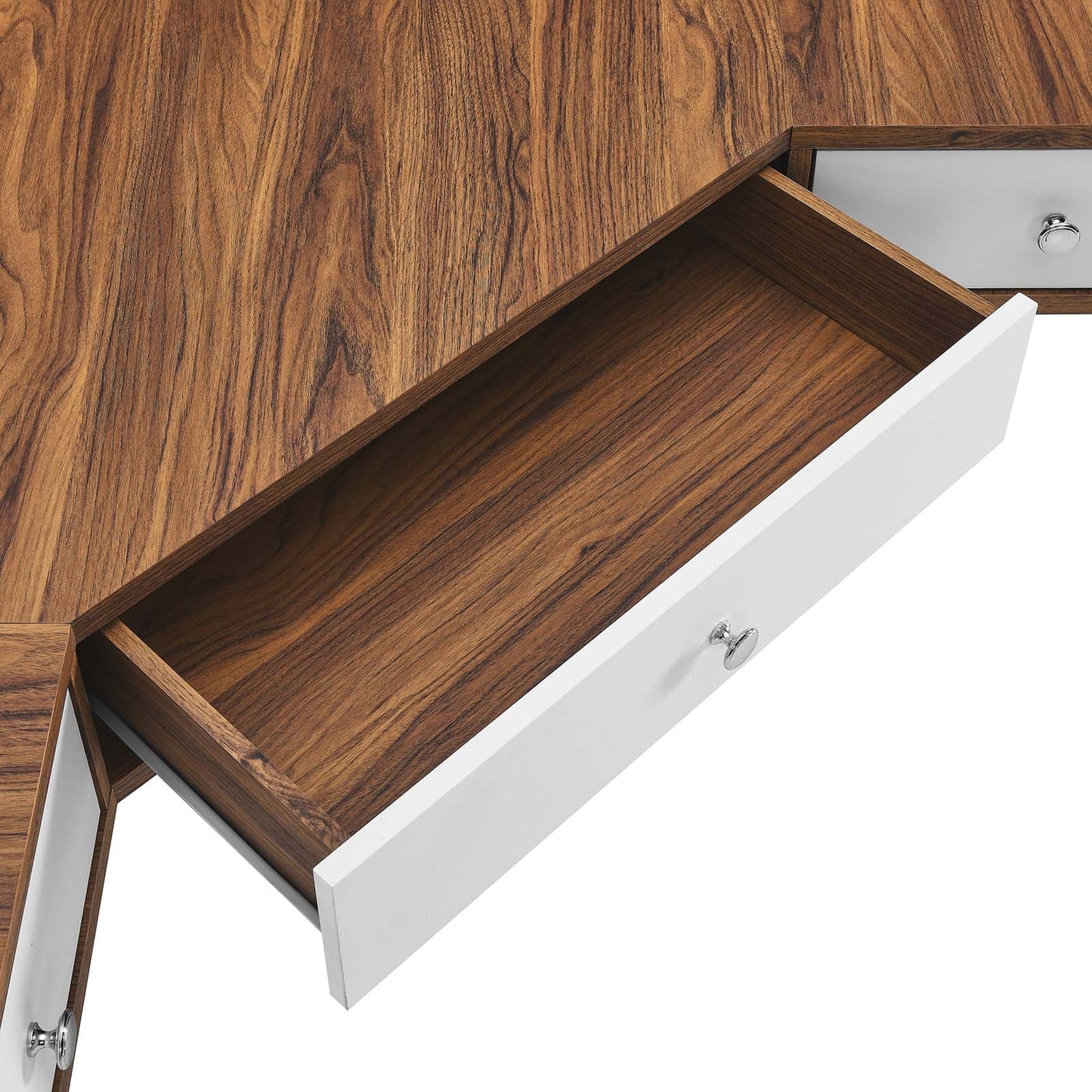 Transmit 47" Wall Mount Corner Walnut Office Desk By Modway - EEI-5862-WAL-WHI | Desks |  Modishstore - 6