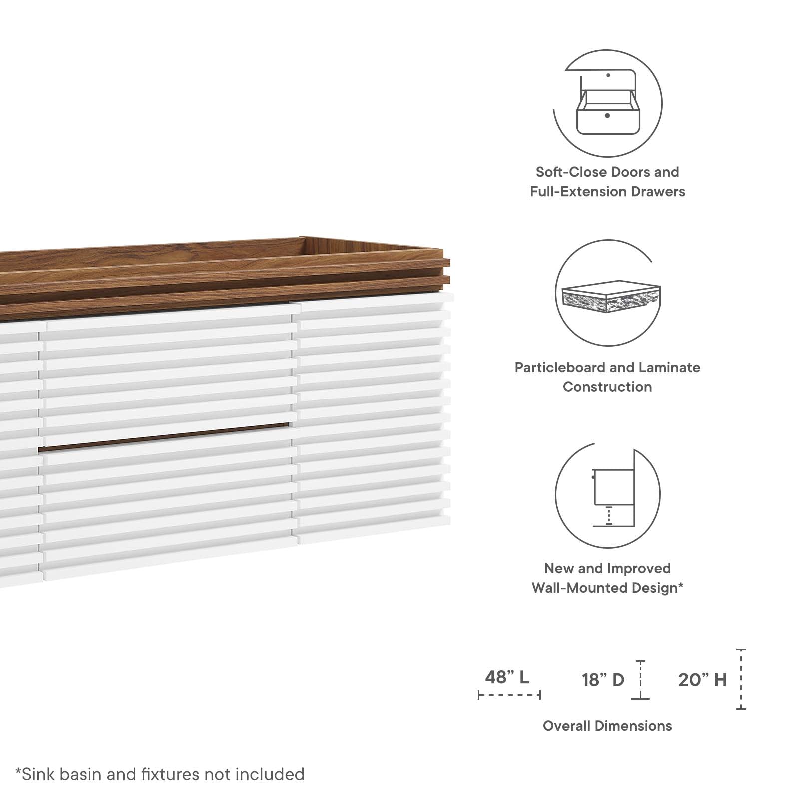 Render 48" Wall-Mount Bathroom Vanity Cabinet By Modway - EEI-5866 | Bathroom Accessories | Modishstore - 48