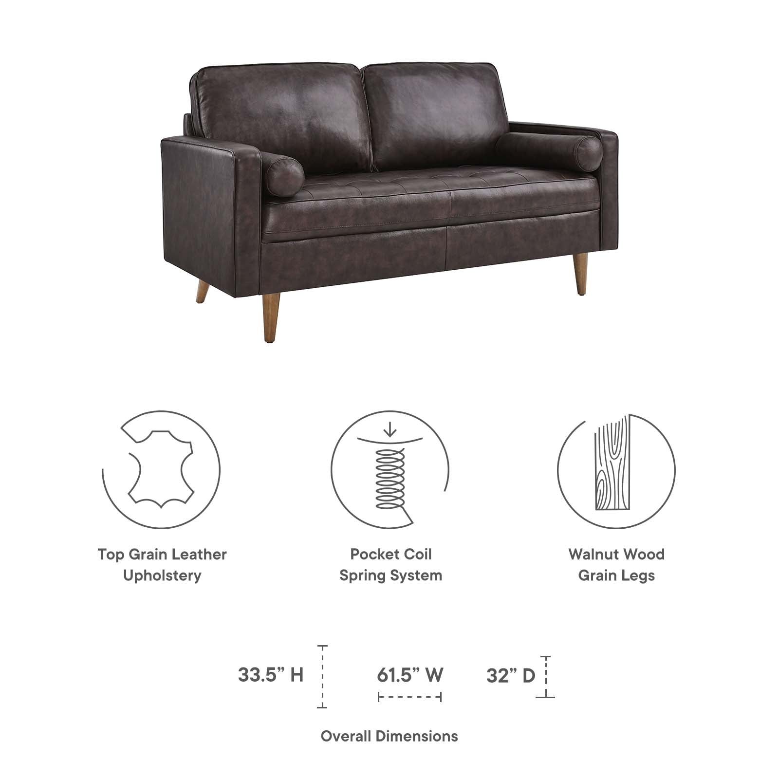 Valour Leather Loveseat By Modway - EEI-5870 | Loveseats | Modishstore - 13