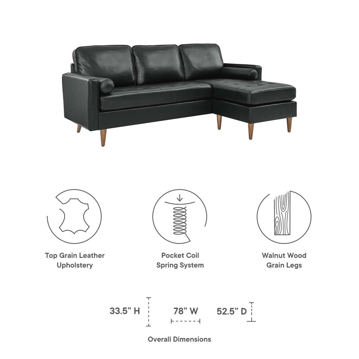 Valour 78" Leather Apartment Sectional Sofa By Modway - EEI-5872 | Sectional | Modishstore - 7