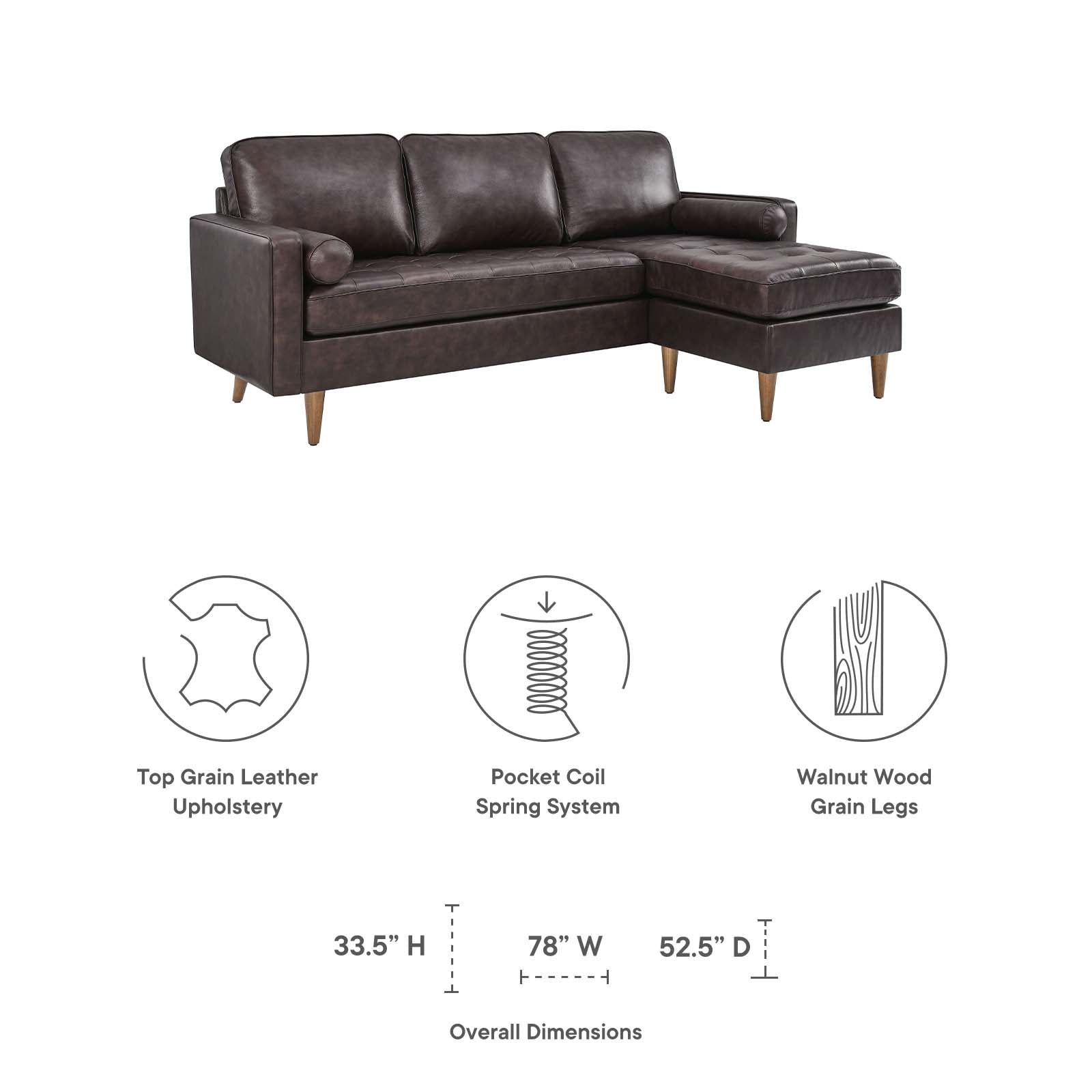 Valour 78" Leather Apartment Sectional Sofa By Modway - EEI-5872 | Sectional | Modishstore - 15