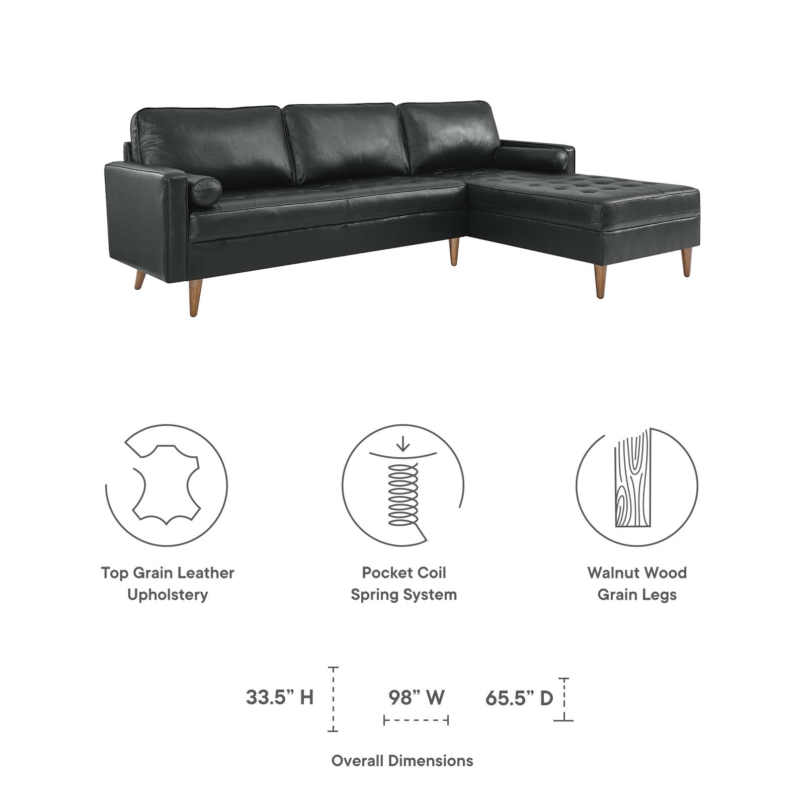 Valour 98" Leather Sectional Sofa By Modway - EEI-5873 | Sectional | Modishstore - 7