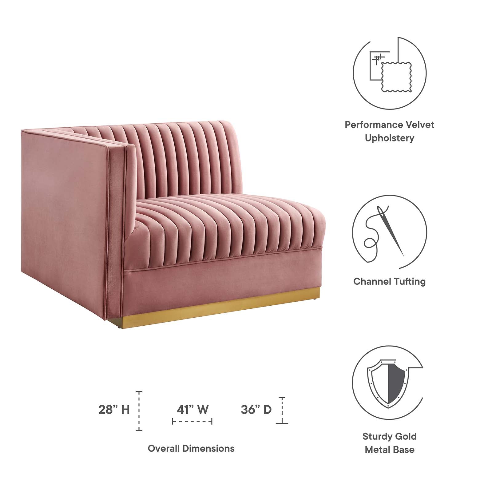 Sanguine Channel Tufted Performance Velvet Modular Sectional Sofa Left-Arm Chair By Modway - EEI-6031 | Sectional | Modishstore - 7
