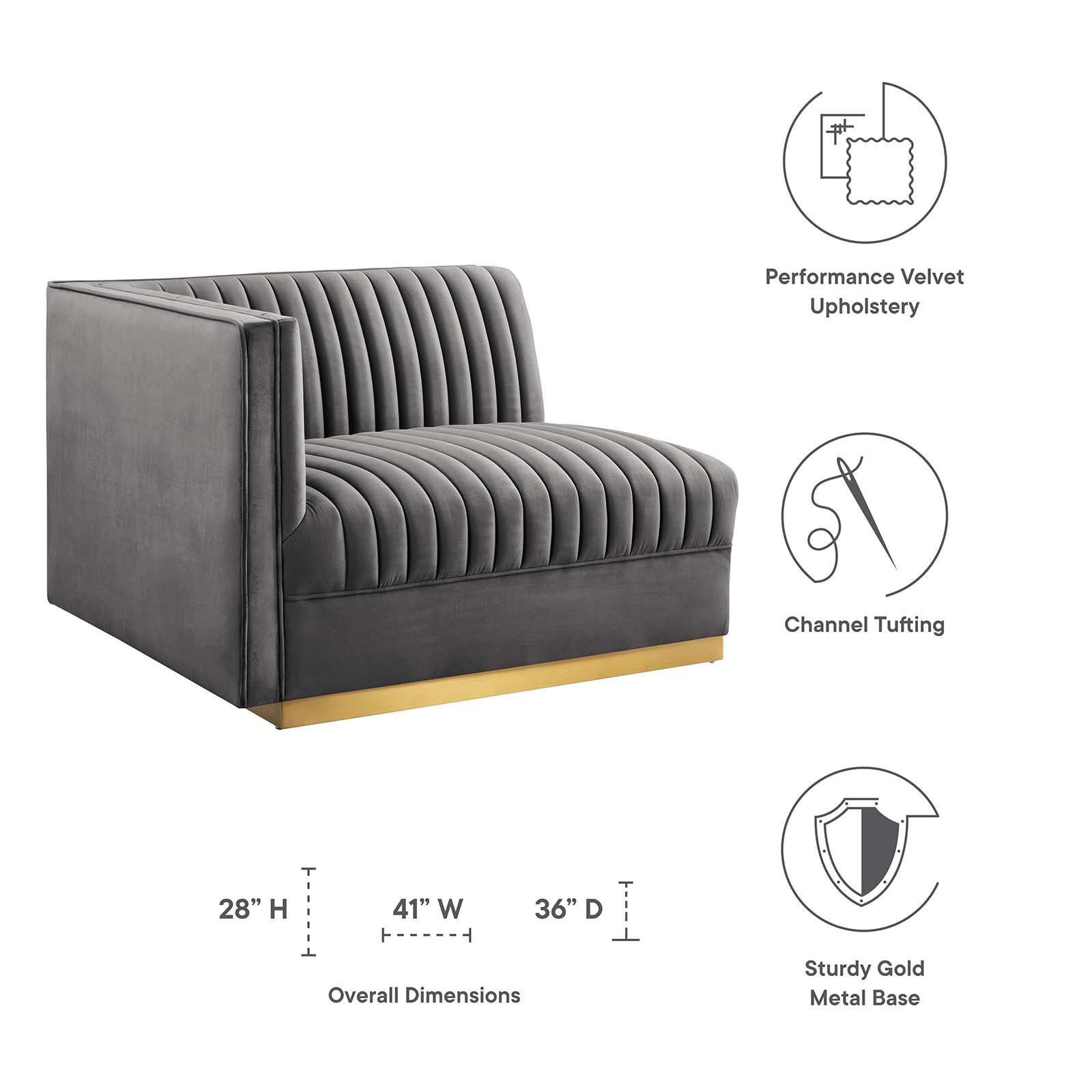 Sanguine Channel Tufted Performance Velvet Modular Sectional Sofa Left-Arm Chair By Modway - EEI-6031 | Sectional | Modishstore - 15