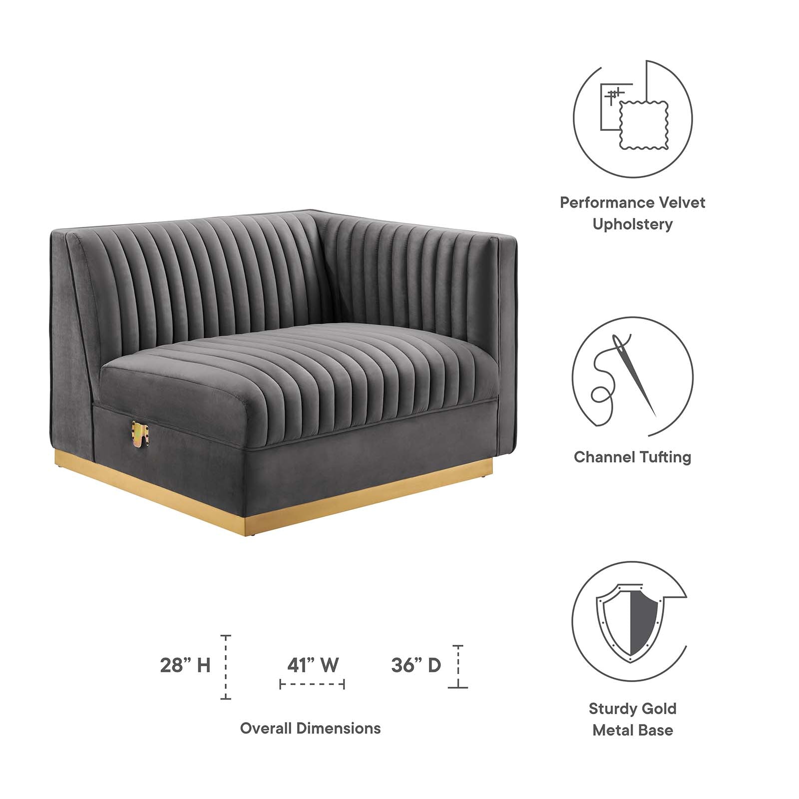 Sanguine Channel Tufted Performance Velvet Modular Sectional Sofa Right-Arm Chair By Modway - EEI-6032 | Sectional | Modishstore - 14