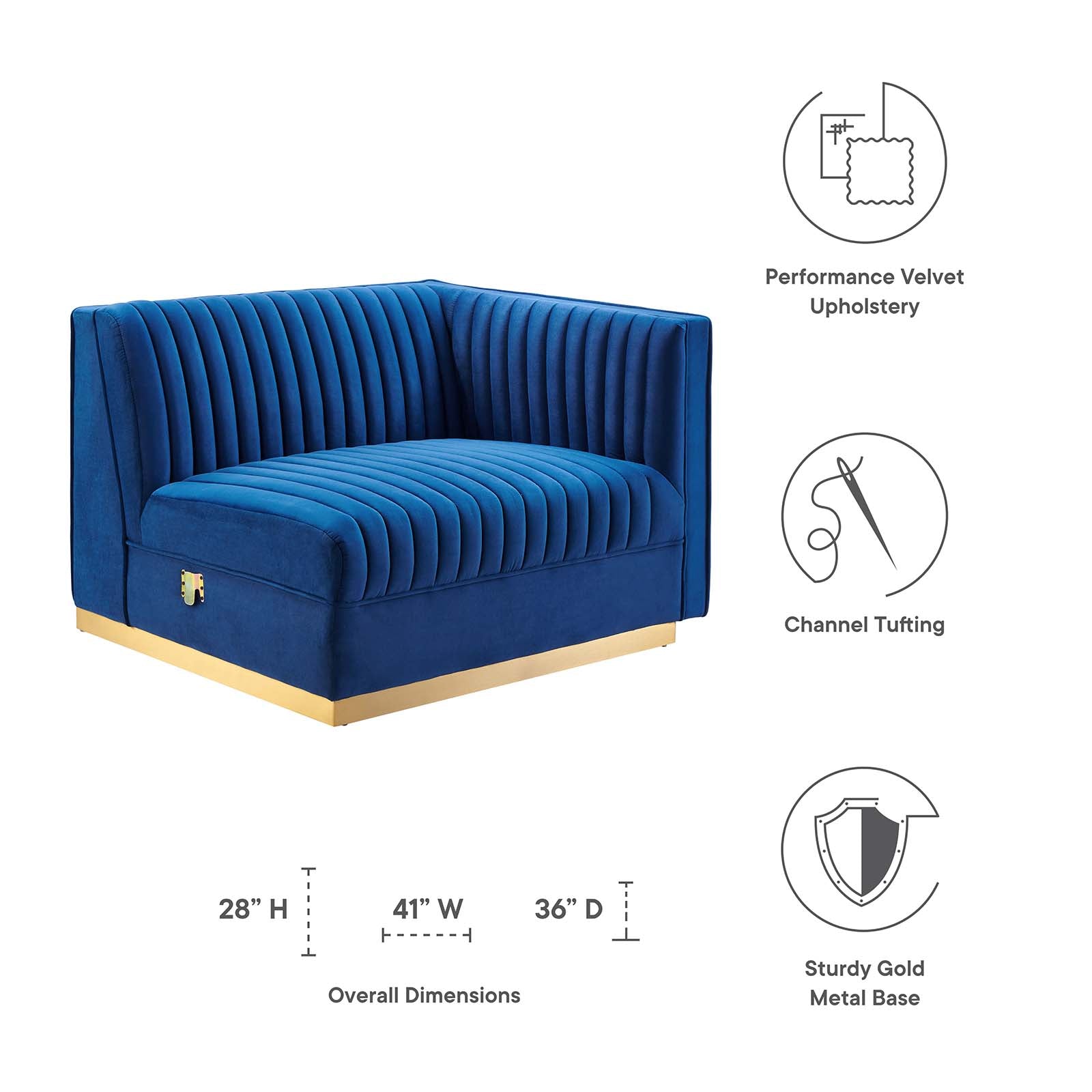 Sanguine Channel Tufted Performance Velvet Modular Sectional Sofa Right-Arm Chair By Modway - EEI-6032 | Sectional | Modishstore - 22