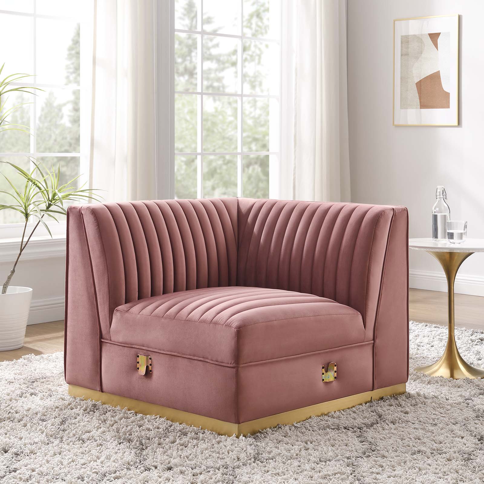 Sanguine Channel Tufted Performance Velvet Modular Sectional Sofa Left Corner Chair By Modway - EEI-6034 | Sectional | Modishstore