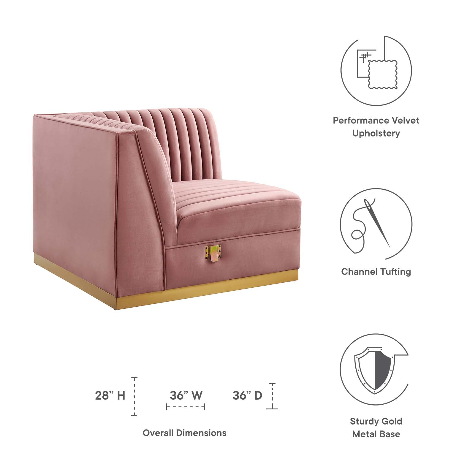 Sanguine Channel Tufted Performance Velvet Modular Sectional Sofa Right Corner Chair By Modway - EEI-6035 | Sectional | Modishstore - 7