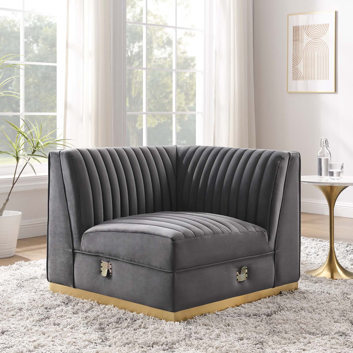 Sanguine Channel Tufted Performance Velvet Modular Sectional Sofa Right Corner Chair By Modway - EEI-6035 | Sectional | Modishstore - 16