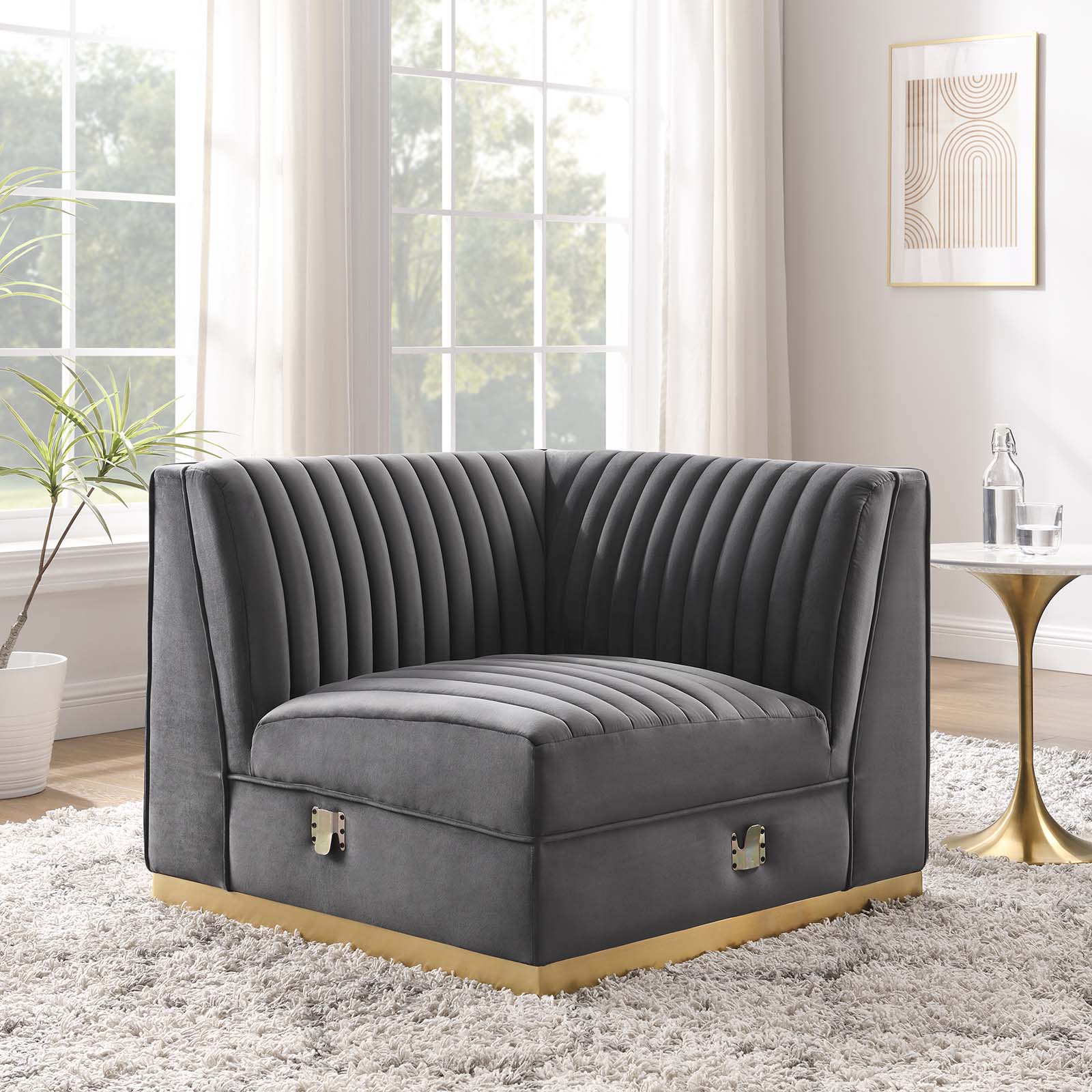 Sanguine Channel Tufted Performance Velvet Modular Sectional Sofa Right Corner Chair By Modway - EEI-6035 | Sectional | Modishstore - 16