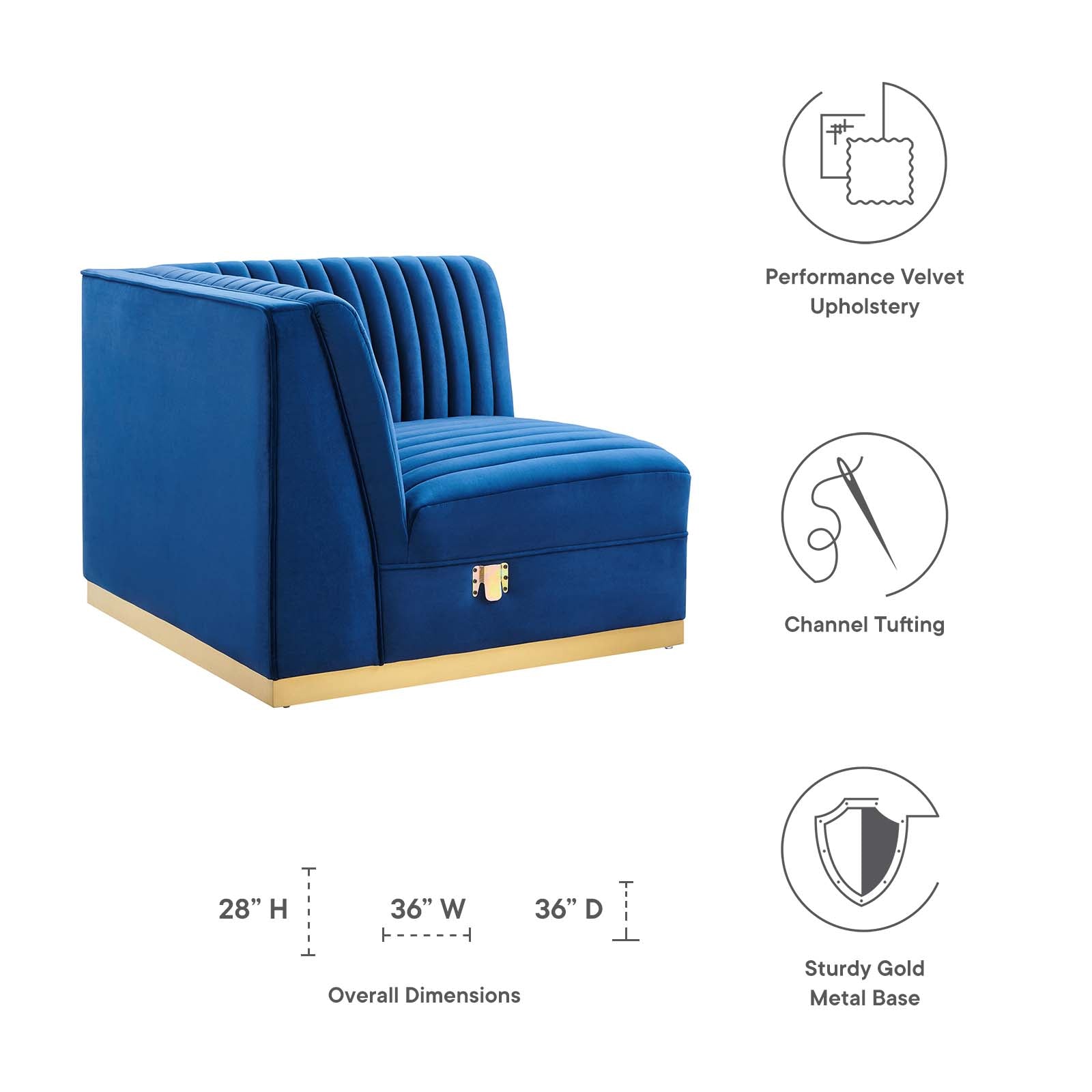 Sanguine Channel Tufted Performance Velvet Modular Sectional Sofa Right Corner Chair By Modway - EEI-6035 | Sectional | Modishstore - 22