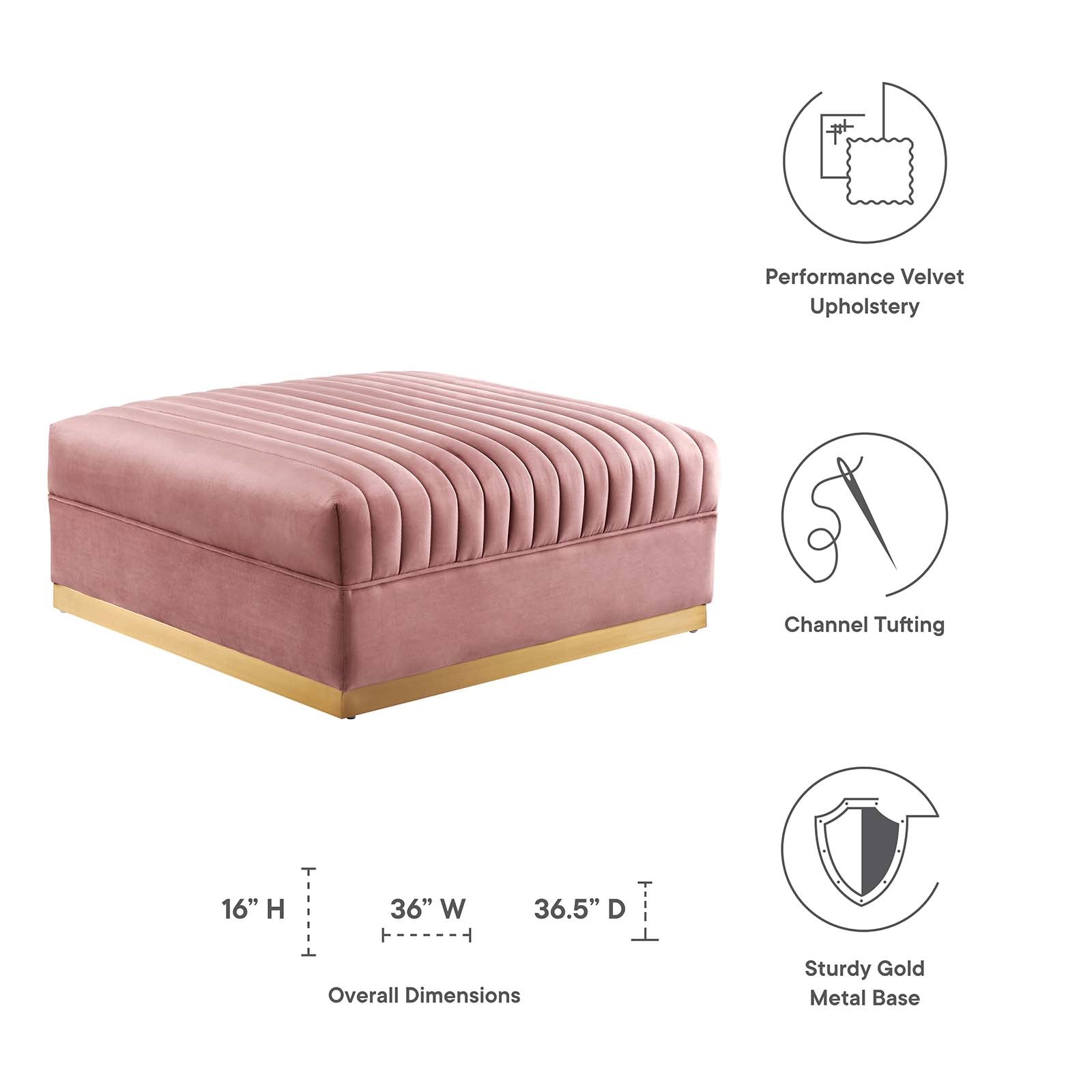 Sanguine Channel Tufted Performance Velvet Modular Sectional Sofa Ottoman By Modway - EEI-6036 | Ottomans | Modishstore - 5