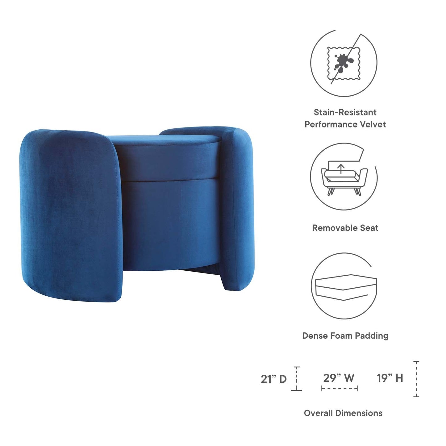 Nebula Upholstered Performance Velvet Ottoman By Modway - EEI-6055 | Ottomans | Modishstore - 18