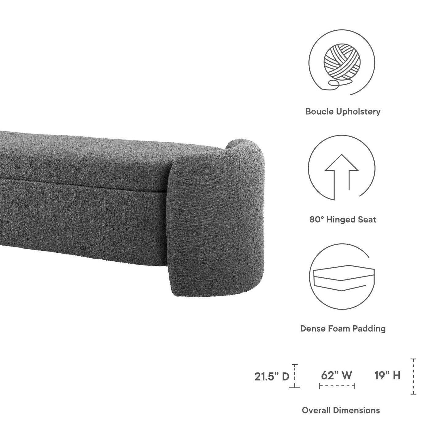Nebula Boucle Upholstered Bench By Modway - EEI-6056 | Benches | Modishstore - 7