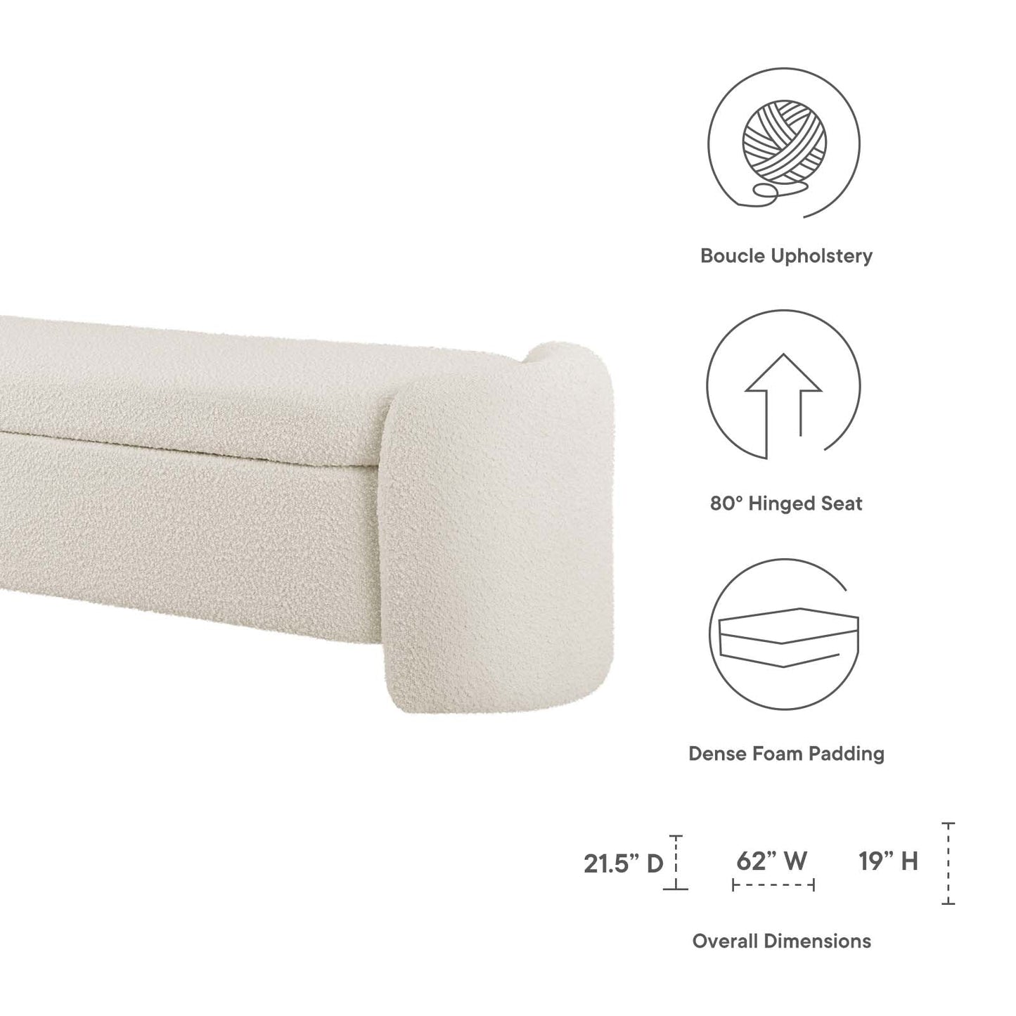 Nebula Boucle Upholstered Bench By Modway - EEI-6056 | Benches | Modishstore - 14