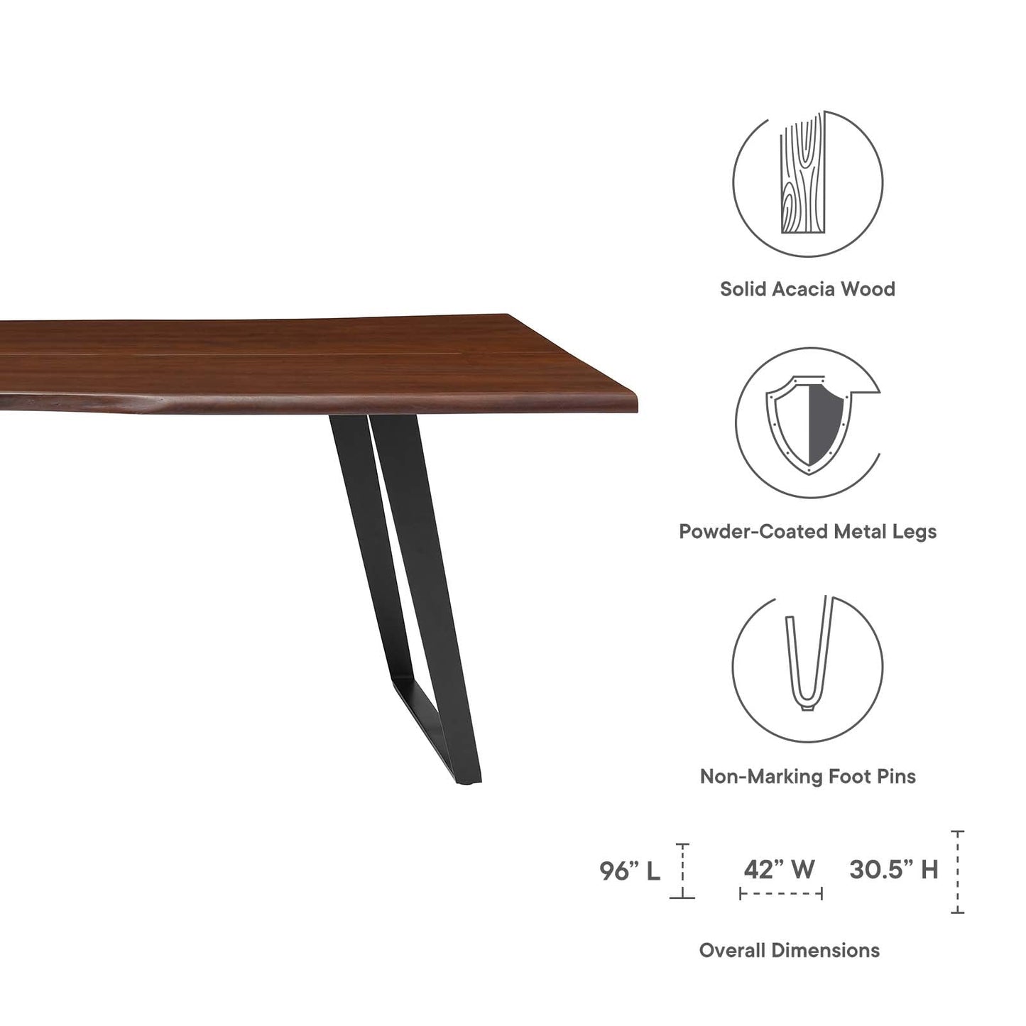 Viggo 96" Live Edge Acacia Wood Dining Table By Modway - EEI-6071 | Dining Tables | Modishstore - 8