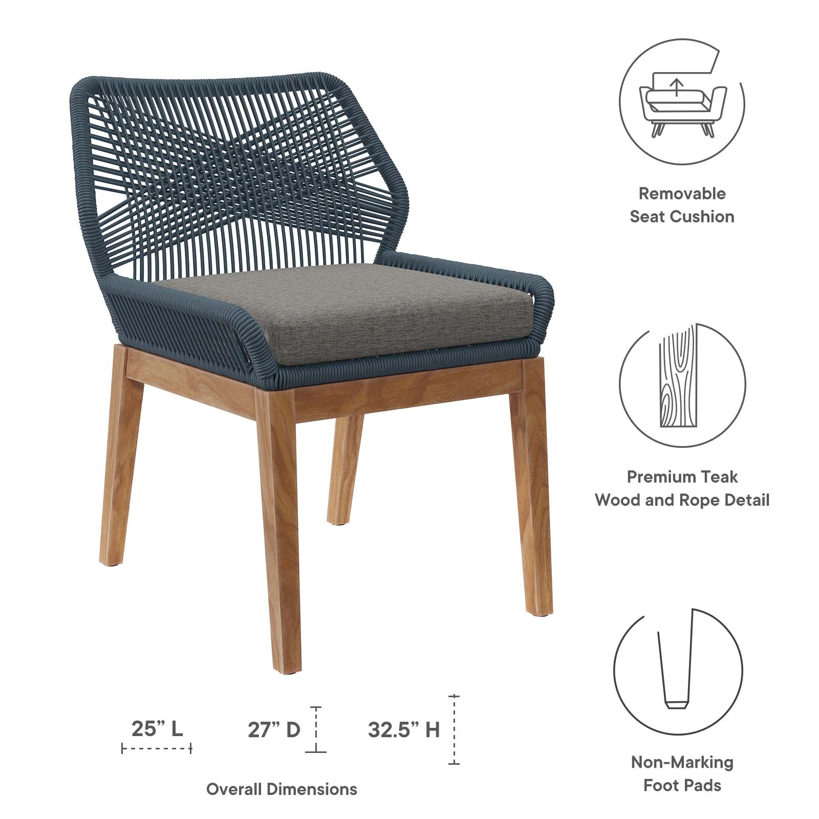 Wellspring 5-Piece Outdoor Patio Teak Wood Dining Set By Modway - EEI-6118 | Outdoor Dining Sets | Modishstore - 3