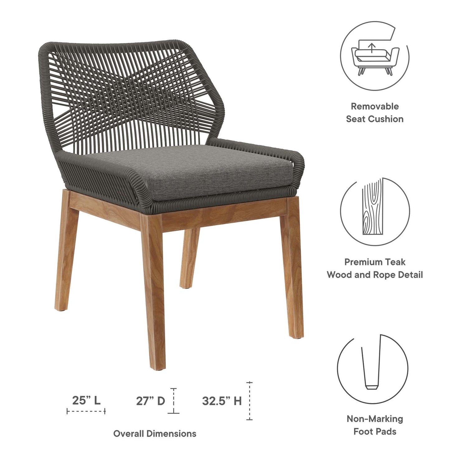 Wellspring 5-Piece Outdoor Patio Teak Wood Dining Set By Modway - EEI-6118 | Outdoor Dining Sets | Modishstore - 13