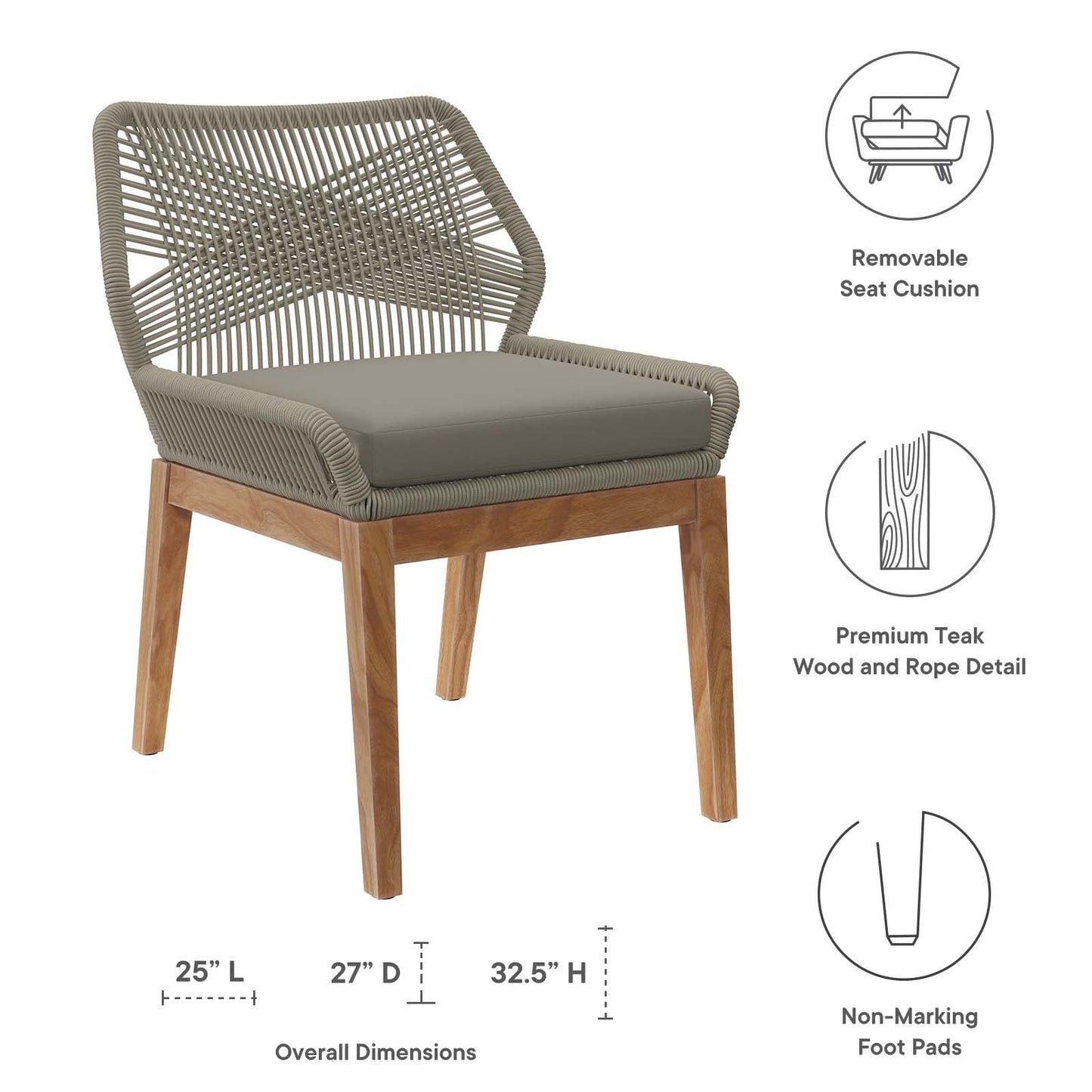 Wellspring 5-Piece Outdoor Patio Teak Wood Dining Set By Modway - EEI-6118 | Outdoor Dining Sets | Modishstore - 24