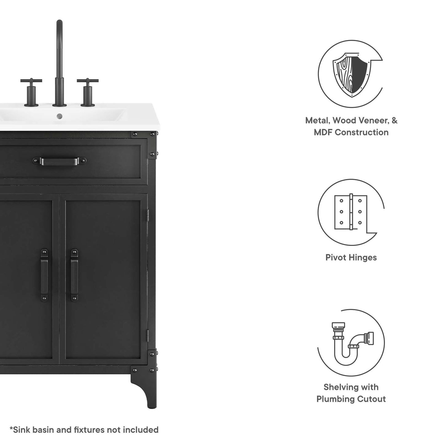 Steamforge 24" Bathroom Vanity Cabinet (Sink Basin Not Included) By Modway - EEI-6127 | Bathroom Accessories | Modway - 8