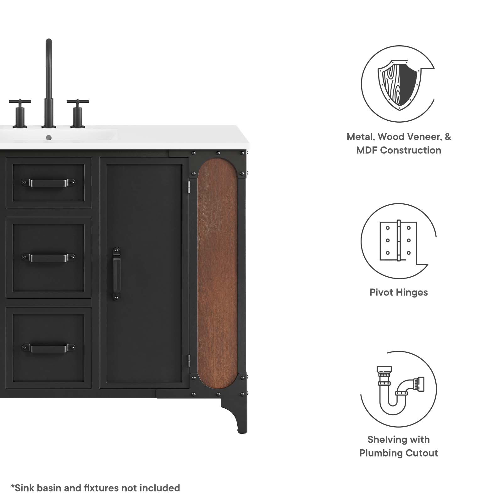 Steamforge 48" Bathroom Vanity Cabinet (Sink Basin Not Included) By Modway - EEI-6130 | Bathroom Accessories | Modway - 8