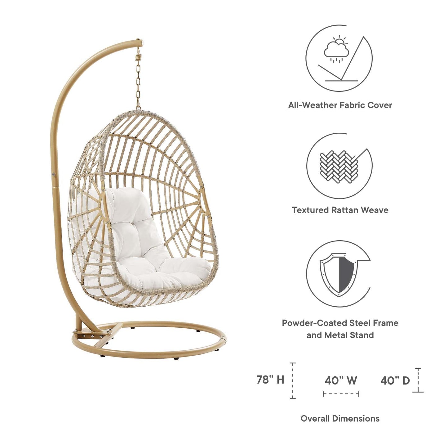 Amalie Wicker Rattan Outdoor Patio Rattan Swing Chair By Modway - EEI-6337 | Outdoor Porch Swings - 7
