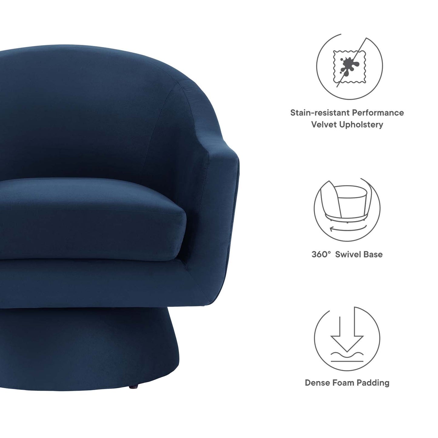 Astral Performance Velvet Fabric and Wood Swivel Chair By Modway - EEI-6360 | Armchairs - 14